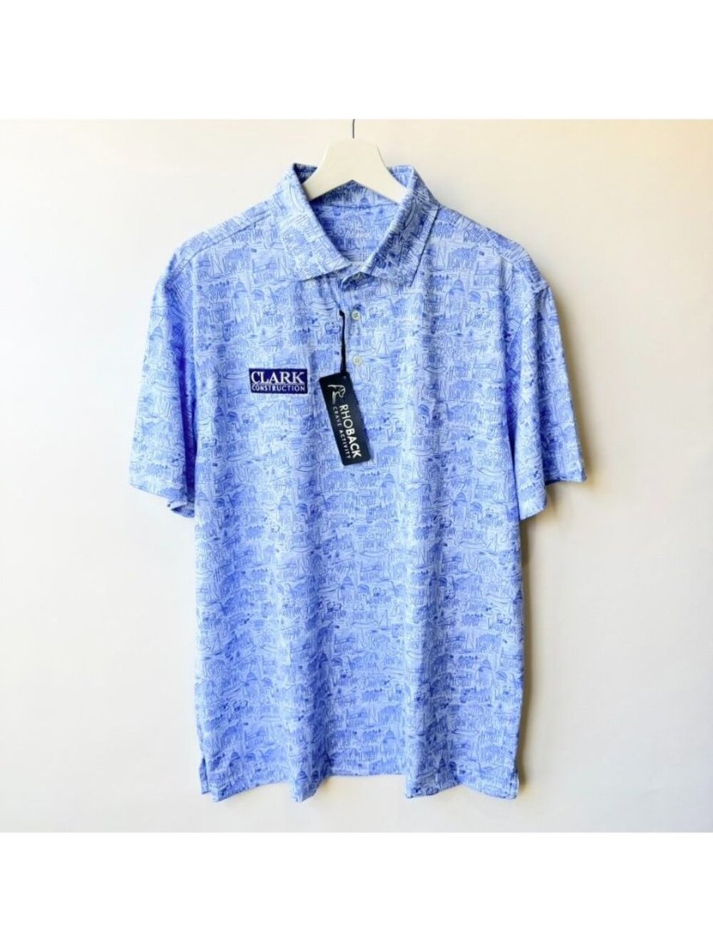 NWT Rhoback Clark Construction Performance Polo Shirt Men's Size L Blue